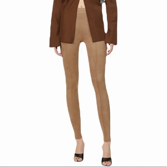 Spanx Faux Suede Leggings in Color Camel - Picture 2 of 5